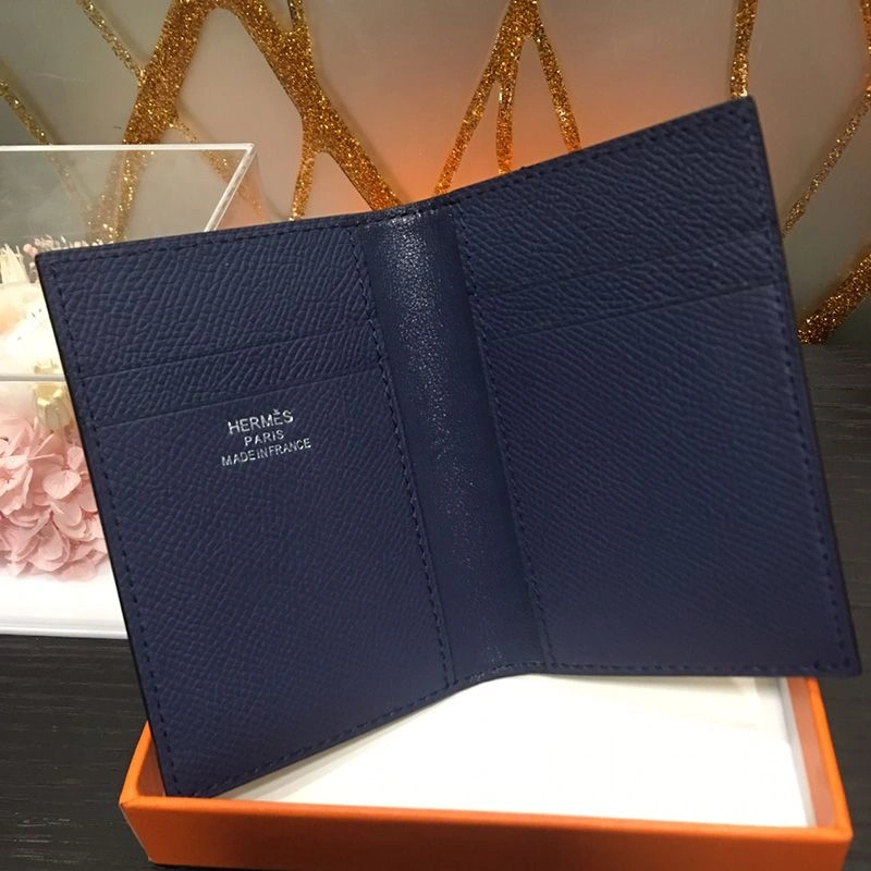 Cheap Hermes MC? Euclide Card Holder Epsom Calfskin In Navy Blue