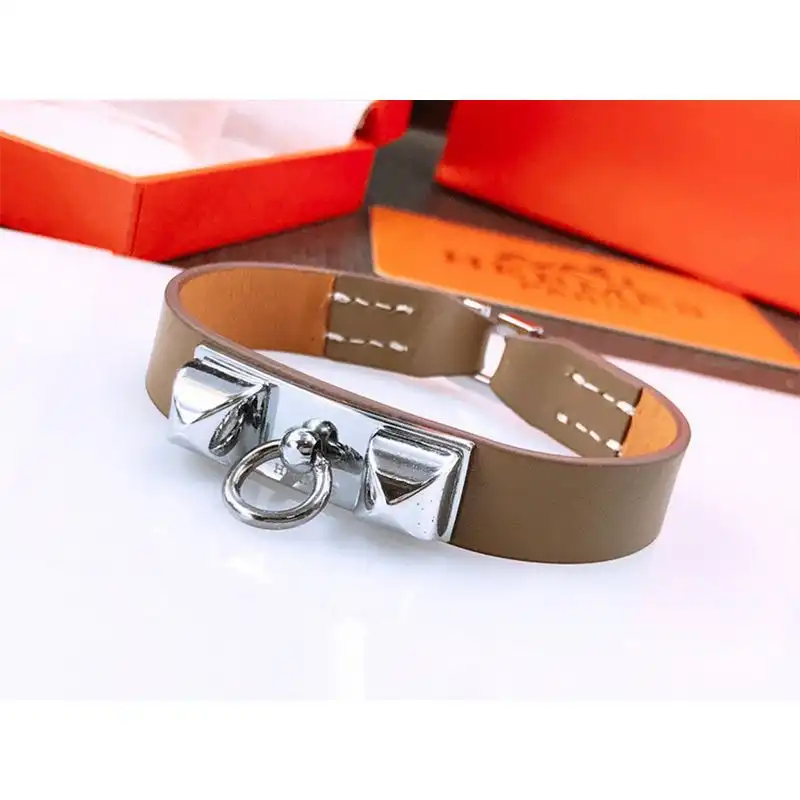 Affordable Hermes Micro Rivale Bracelets Swift Calfskin Silver Hardware