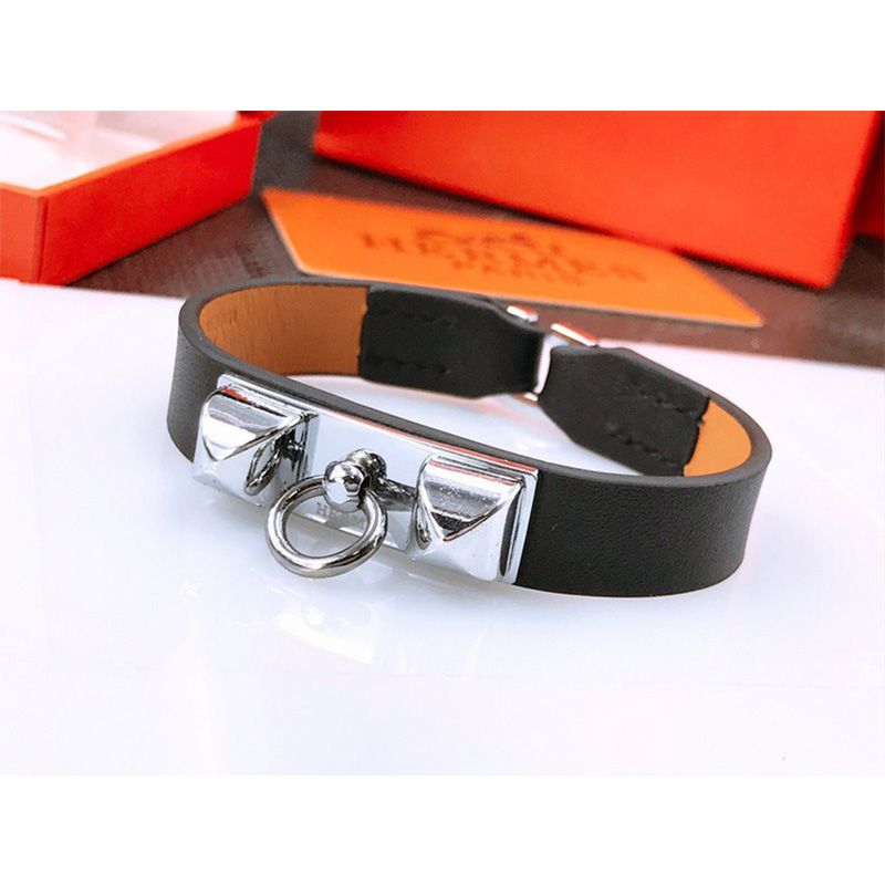 Hermes Micro Rivale Bracelets Swift Calfskin Silver Hardware