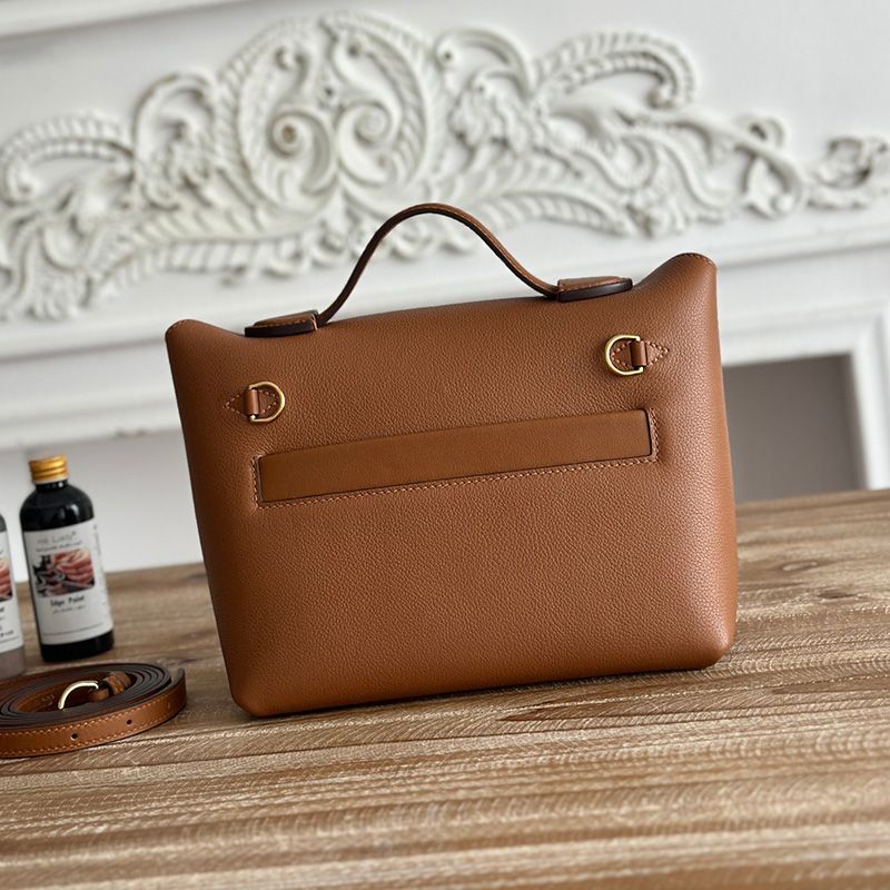 Hermes Mini 24 24 Bag Evercolor Swift Leather Gold Hardware In Brown