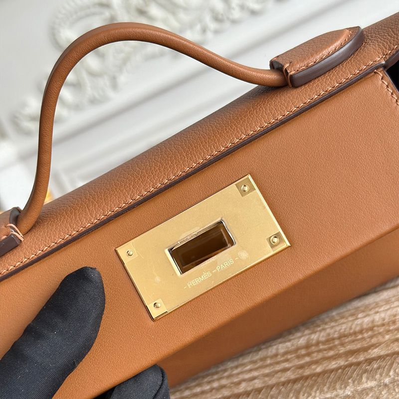 Hermes Mini 24 24 Bag Evercolor Swift Leather Gold Hardware In Brown