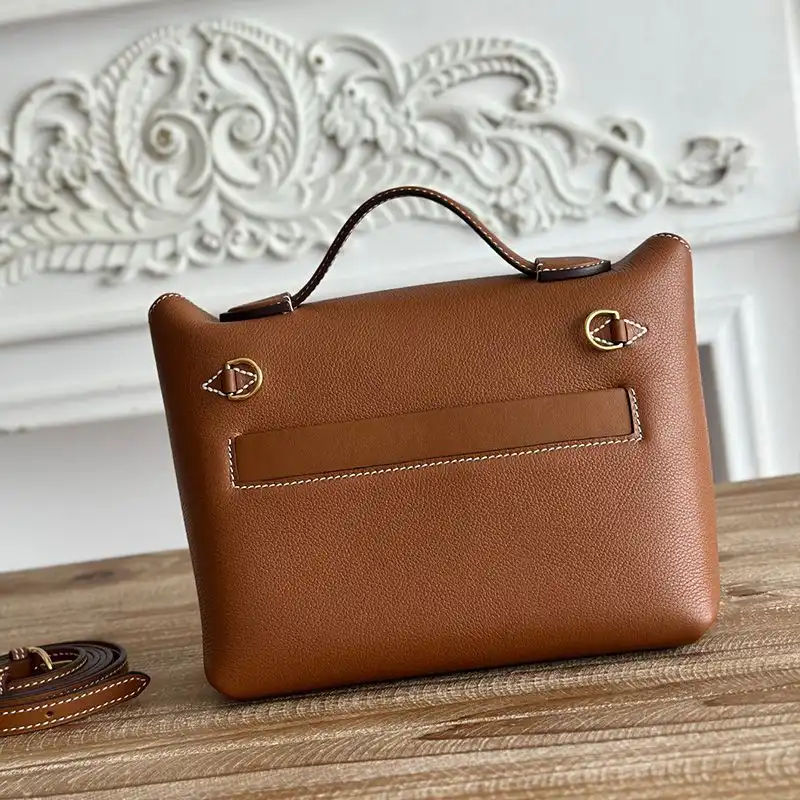 Affordable Hermes Mini 24 24 Bag Evercolor Swift Leather Gold Hardware In Brown White