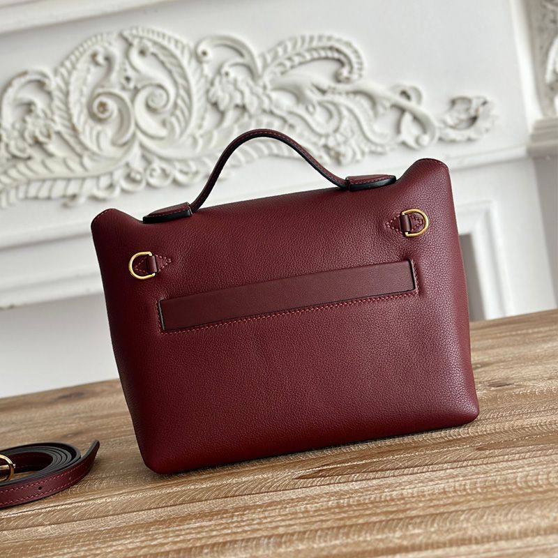 Hermes Mini 24 24 Bag Evercolor Swift Leather Gold Hardware In Burgundy