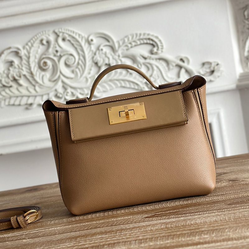 Hermes Mini 24 24 Bag Evercolor Swift Leather Gold Hardware In Camel