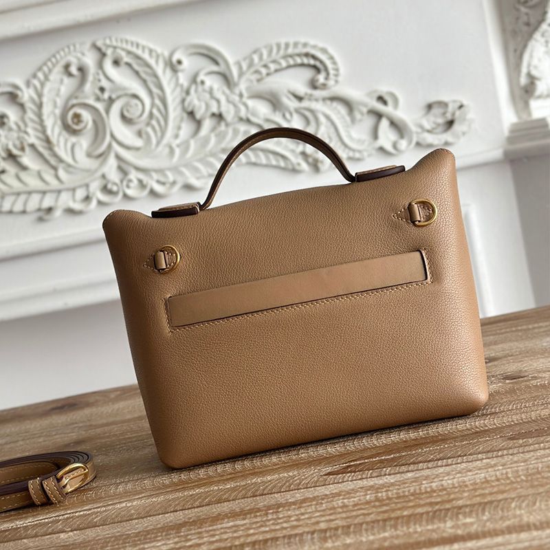 Hermes Mini 24 24 Bag Evercolor Swift Leather Gold Hardware In Camel