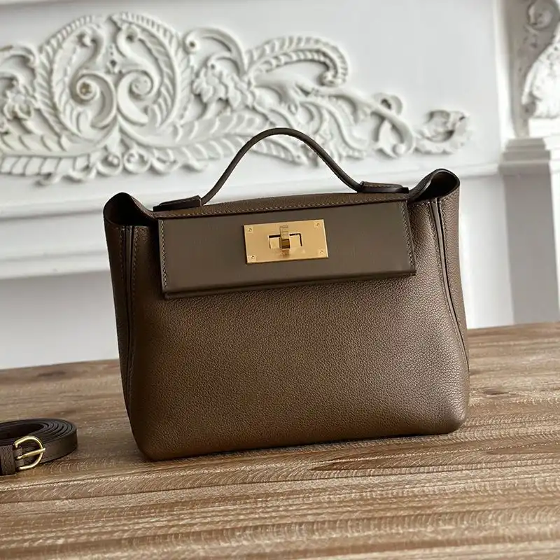 Affordable Hermes Mini 24 24 Bag Evercolor Swift Leather Gold Hardware In Coffee