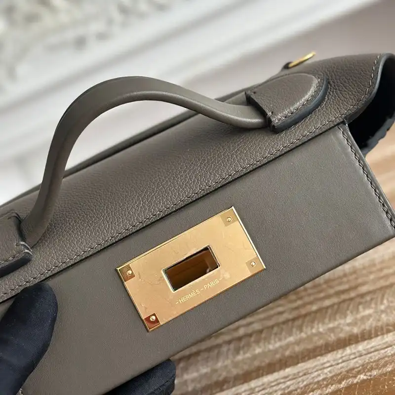 Affordable Hermes Mini 24 24 Bag Evercolor Swift Leather Gold Hardware In Etain Grey