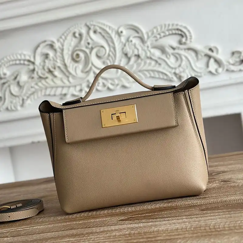 Affordable Hermes Mini 24 24 Bag Evercolor Swift Leather Gold Hardware In Grey