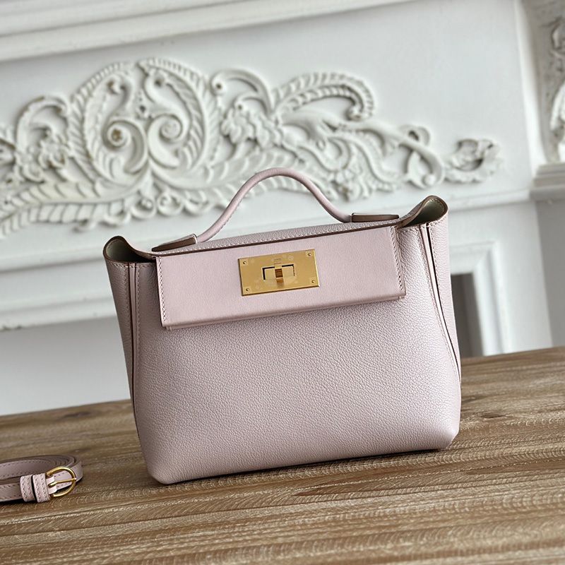 Hermes Mini 24 24 Bag Evercolor Swift Leather Gold Hardware In Light Pink