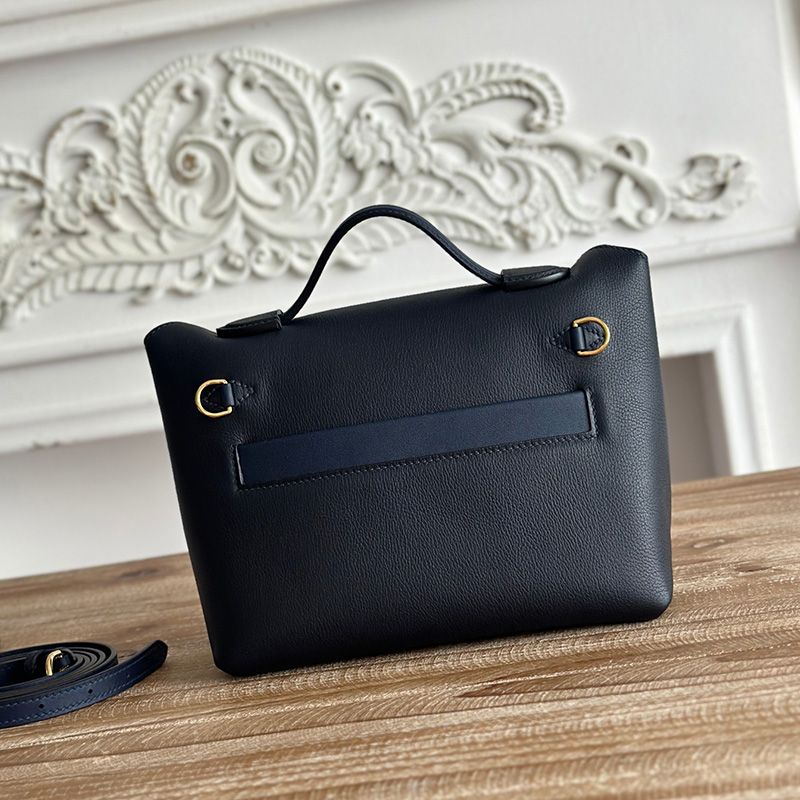 Hermes Mini 24 24 Bag Evercolor Swift Leather Gold Hardware In Navy Blue