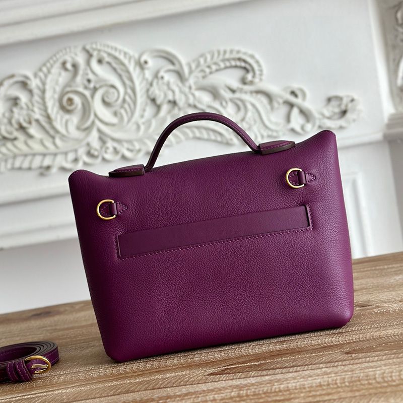 Hermes Mini 24 24 Bag Evercolor Swift Leather Gold Hardware In Purple