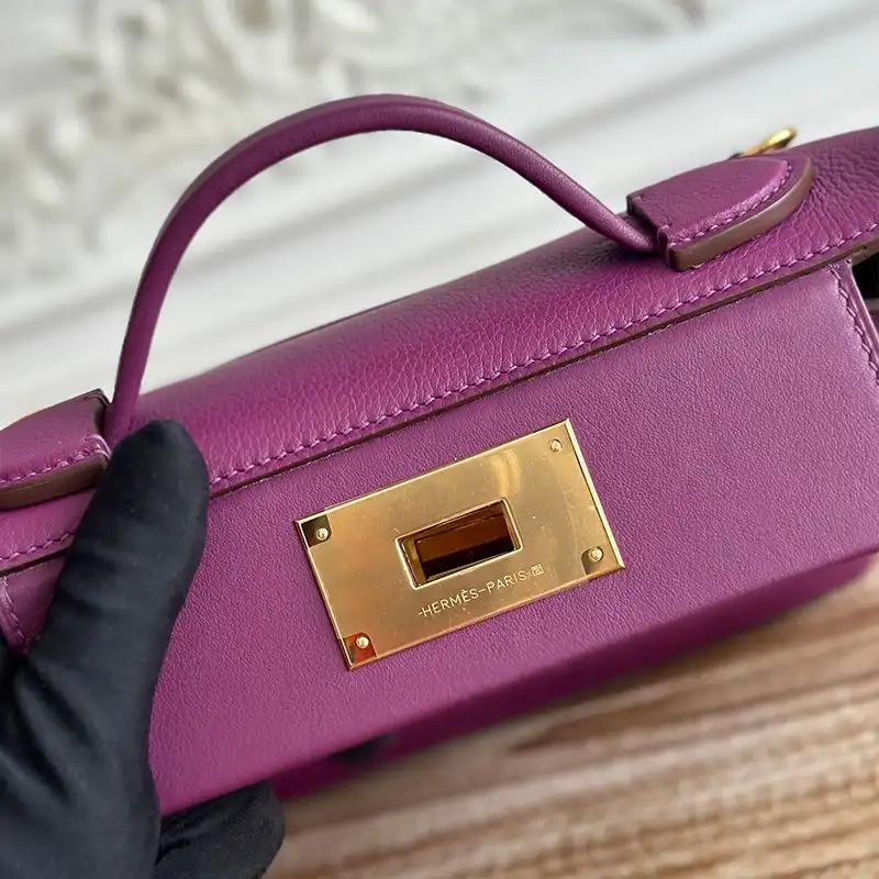 Affordable Hermes Mini 24 24 Bag Evercolor Swift Leather Gold Hardware In Purple