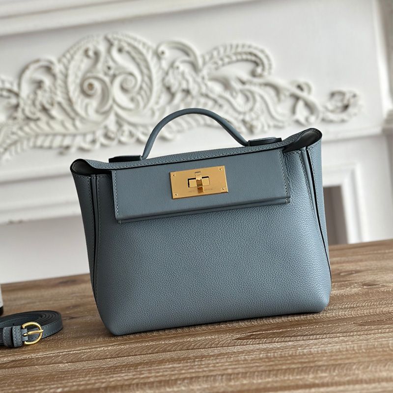 Hermes Mini 24 24 Bag Evercolor Swift Leather Gold Hardware In Sky Blue