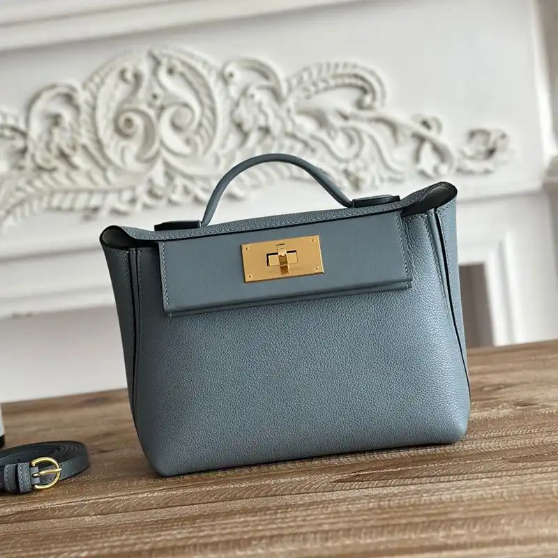 Hermes Mini 24 24 Bag Evercolor Swift Leather Gold Hardware In Sky Blue