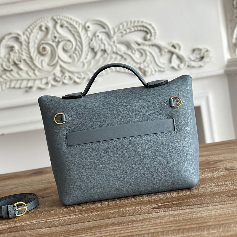 Hermes Mini 24 24 Bag Evercolor Swift Leather Gold Hardware In Sky Blue