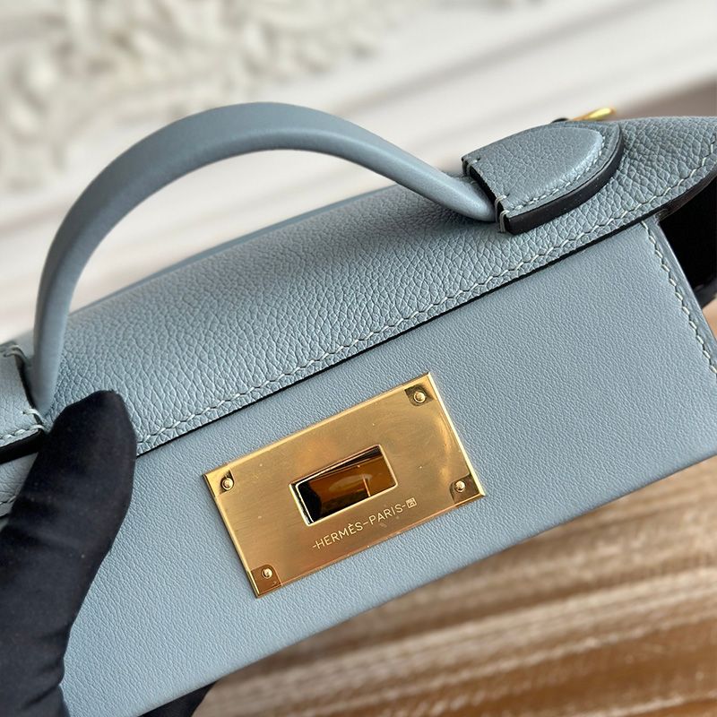 Hermes Mini 24 24 Bag Evercolor Swift Leather Gold Hardware In Sky Blue