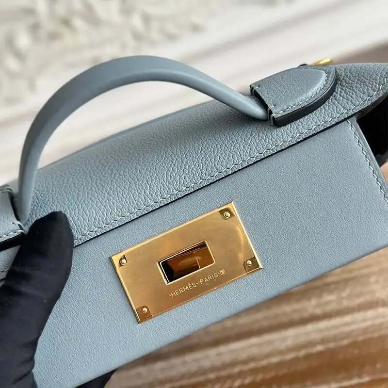 Affordable Hermes Mini 24 24 Bag Evercolor Swift Leather Gold Hardware In Sky Blue