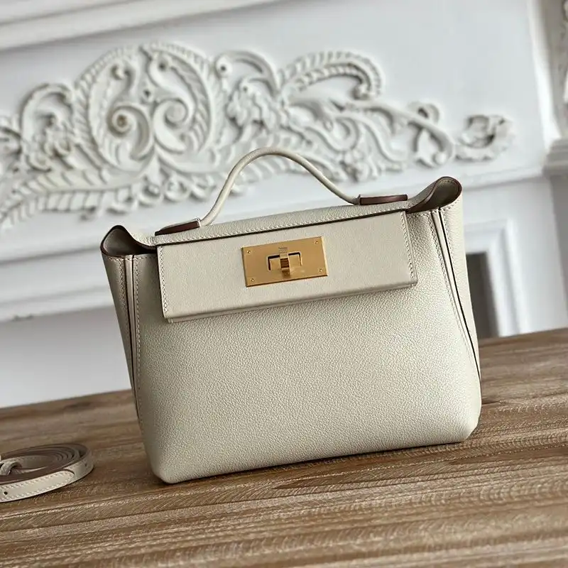 Hermes Mini 24 24 Bag Evercolor Swift Leather Gold Hardware In White