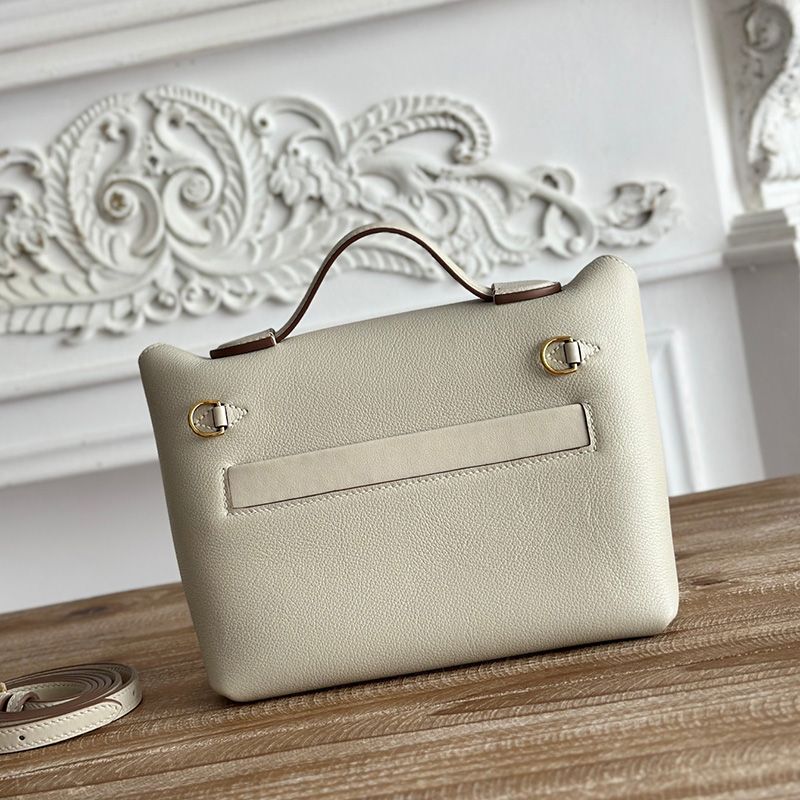 Hermes Mini 24 24 Bag Evercolor Swift Leather Gold Hardware In White