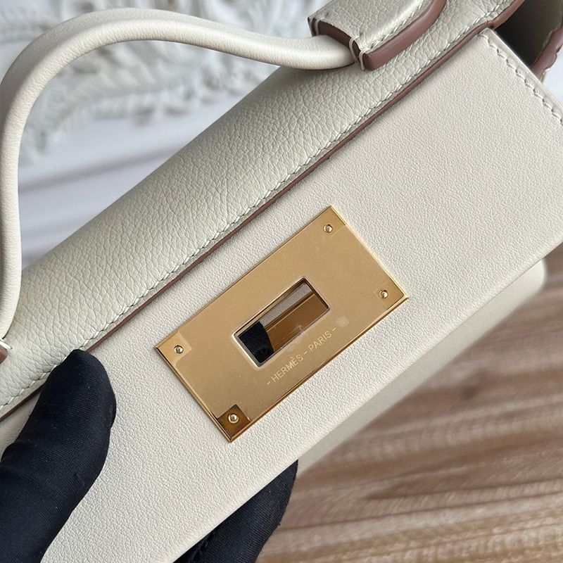 Hermes Mini 24 24 Bag Evercolor Swift Leather Gold Hardware In White