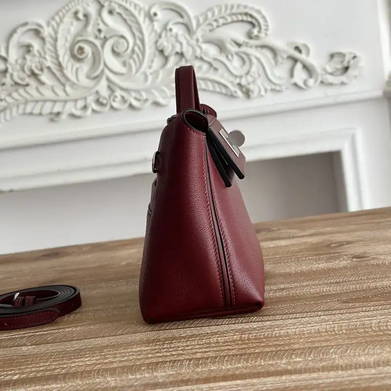 Affordable Hermes Mini 24 24 Bag Evercolor Swift Leather Palladium Hardware In Burgundy