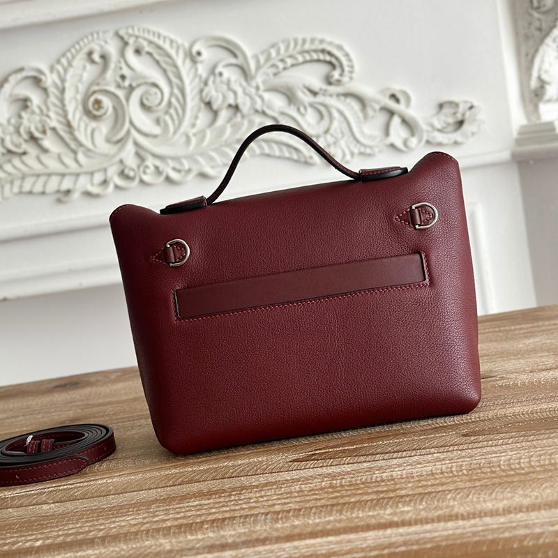 Hermes Mini 24 24 Bag Evercolor Swift Leather Palladium Hardware In Burgundy