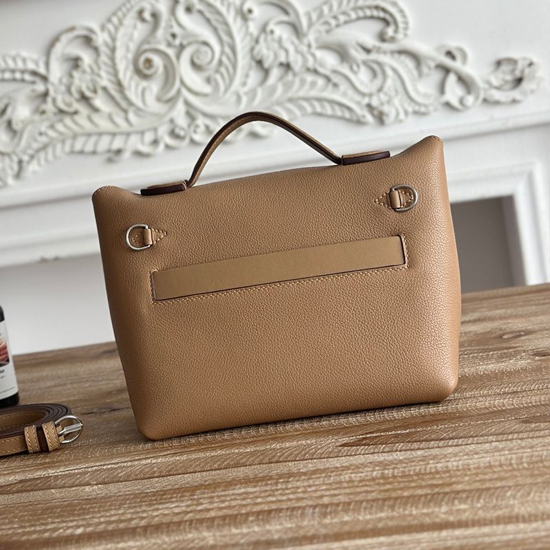 Hermes Mini 24 24 Bag Evercolor Swift Leather Palladium Hardware In Camel