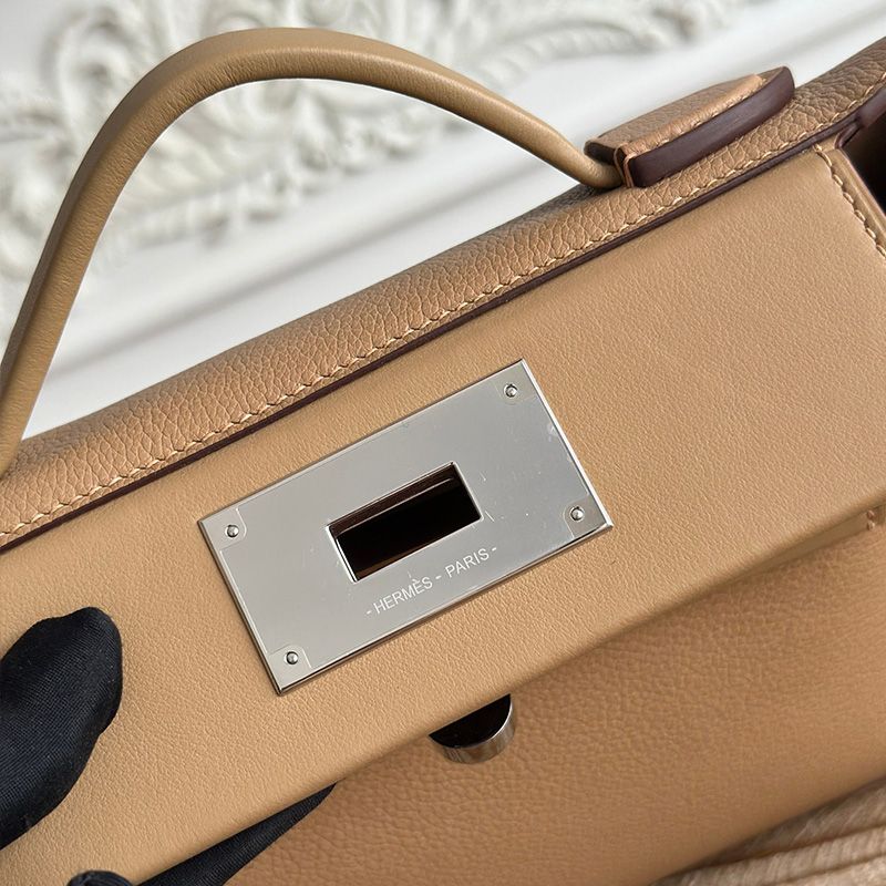 Hermes Mini 24 24 Bag Evercolor Swift Leather Palladium Hardware In Camel