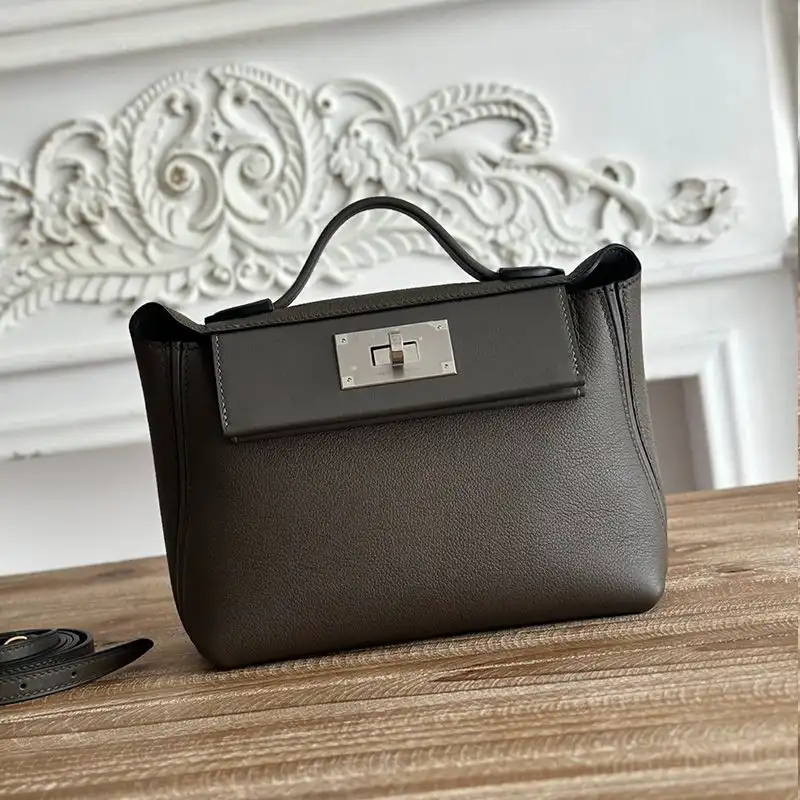 Hermes Mini 24 24 Bag Evercolor Swift Leather Palladium Hardware In Etain Grey