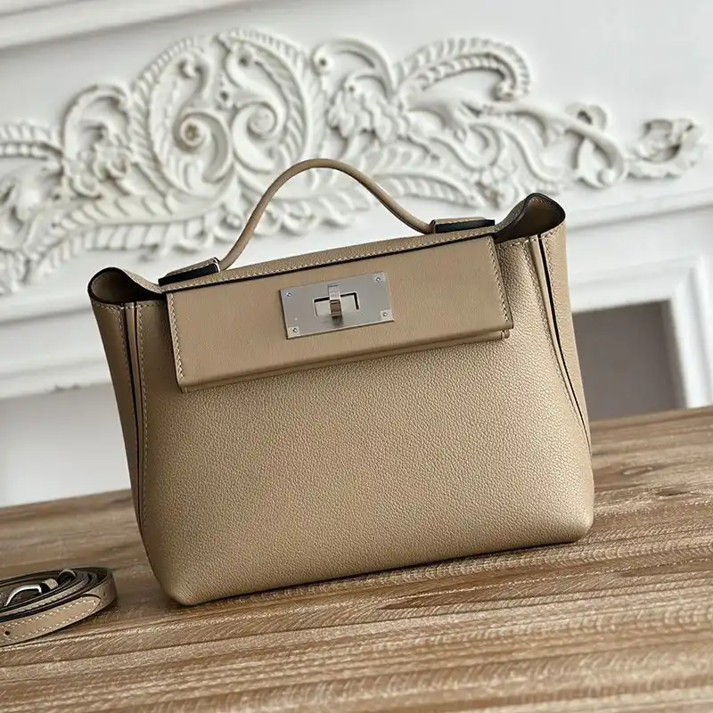 Hermes Mini 24 24 Bag Evercolor Swift Leather Palladium Hardware In Grey