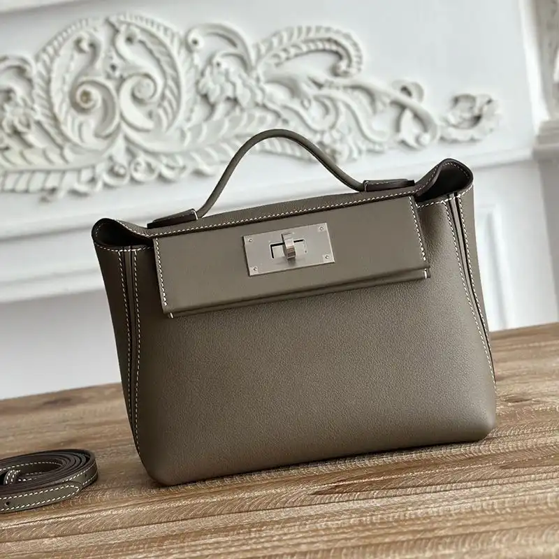 Hermes Mini 24 24 Bag Evercolor Swift Leather Palladium Hardware In Khaki