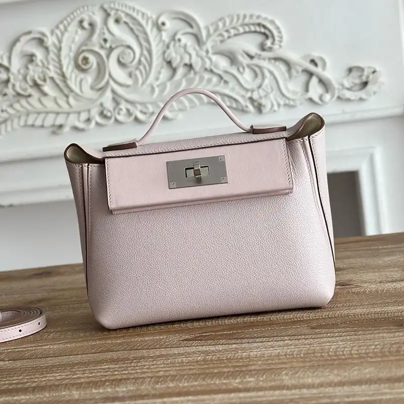 Affordable Hermes Mini 24 24 Bag Evercolor Swift Leather Palladium Hardware In Light Pink