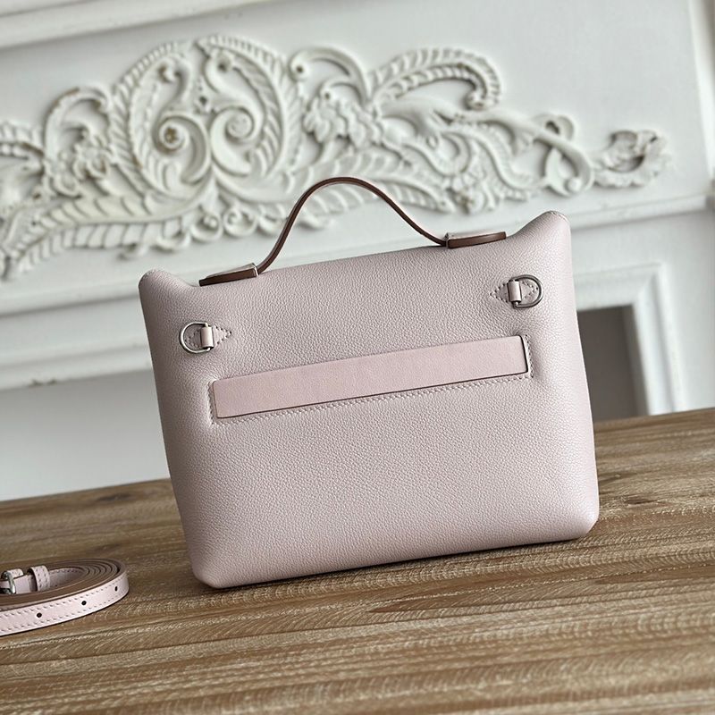 Hermes Mini 24 24 Bag Evercolor Swift Leather Palladium Hardware In Light Pink