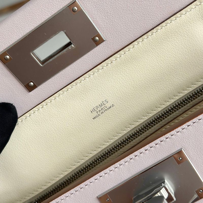 Hermes Mini 24 24 Bag Evercolor Swift Leather Palladium Hardware In Light Pink