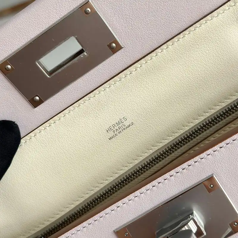 Affordable Hermes Mini 24 24 Bag Evercolor Swift Leather Palladium Hardware In Light Pink