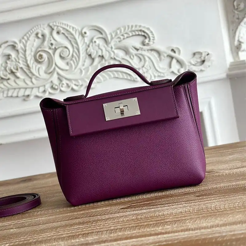 Affordable Hermes Mini 24 24 Bag Evercolor Swift Leather Palladium Hardware In Purple