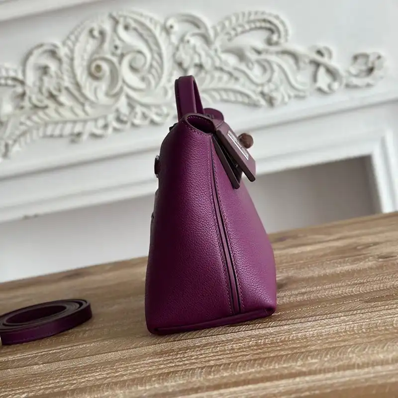 Affordable Hermes Mini 24 24 Bag Evercolor Swift Leather Palladium Hardware In Purple