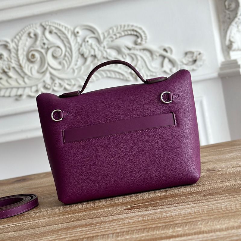 Hermes Mini 24 24 Bag Evercolor Swift Leather Palladium Hardware In Purple