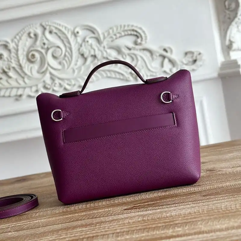 Affordable Hermes Mini 24 24 Bag Evercolor Swift Leather Palladium Hardware In Purple