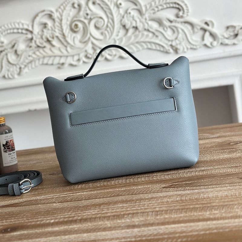 Hermes Mini 24 24 Bag Evercolor Swift Leather Palladium Hardware In Sky Blue