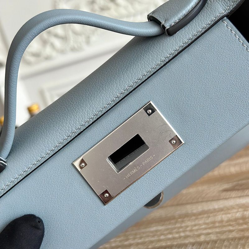 Hermes Mini 24 24 Bag Evercolor Swift Leather Palladium Hardware In Sky Blue