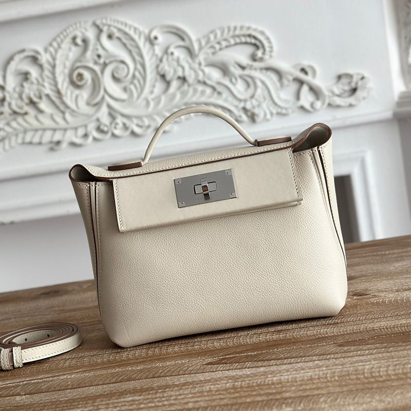 Hermes Mini 24 24 Bag Evercolor Swift Leather Palladium Hardware In White