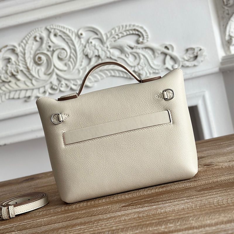 Hermes Mini 24 24 Bag Evercolor Swift Leather Palladium Hardware In White