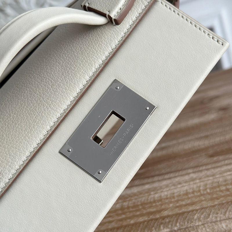 Hermes Mini 24 24 Bag Evercolor Swift Leather Palladium Hardware In White