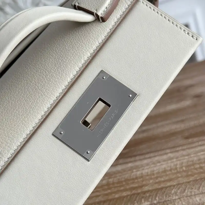 Affordable Hermes Mini 24 24 Bag Evercolor Swift Leather Palladium Hardware In White