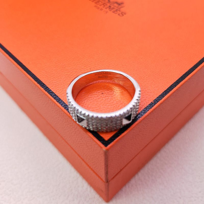 Hermes Mini Clous Ring With Crystal In Silver