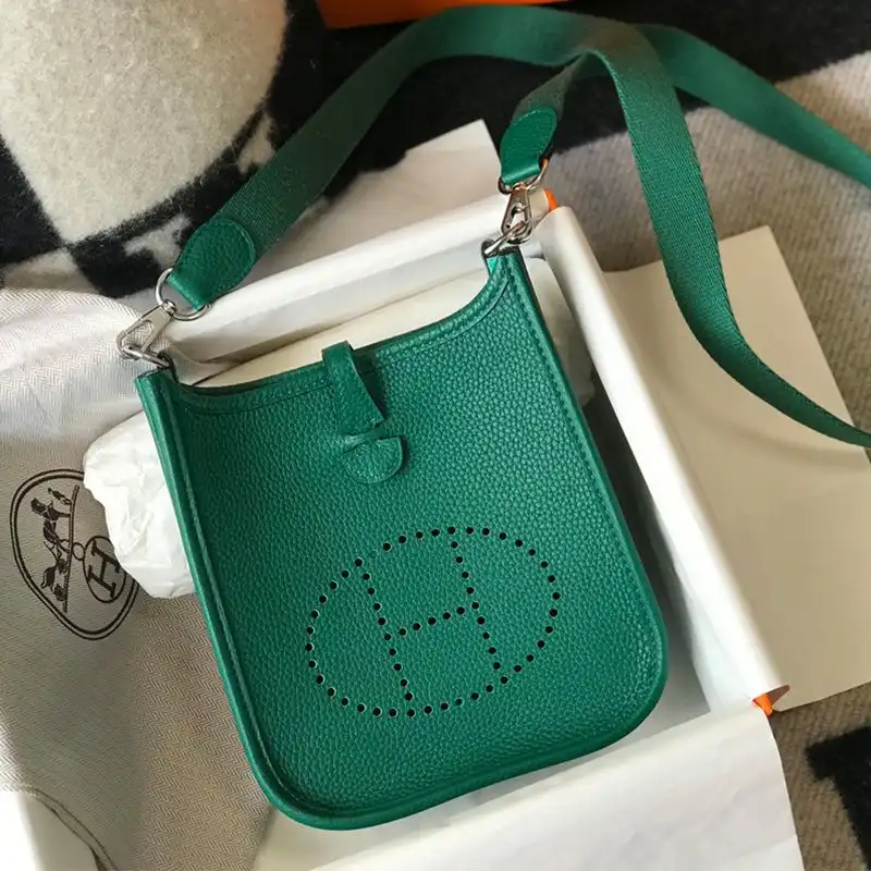 Affordable Hermes Mini Evelyne Bag Clemence Leather Palladium Hardware In Green