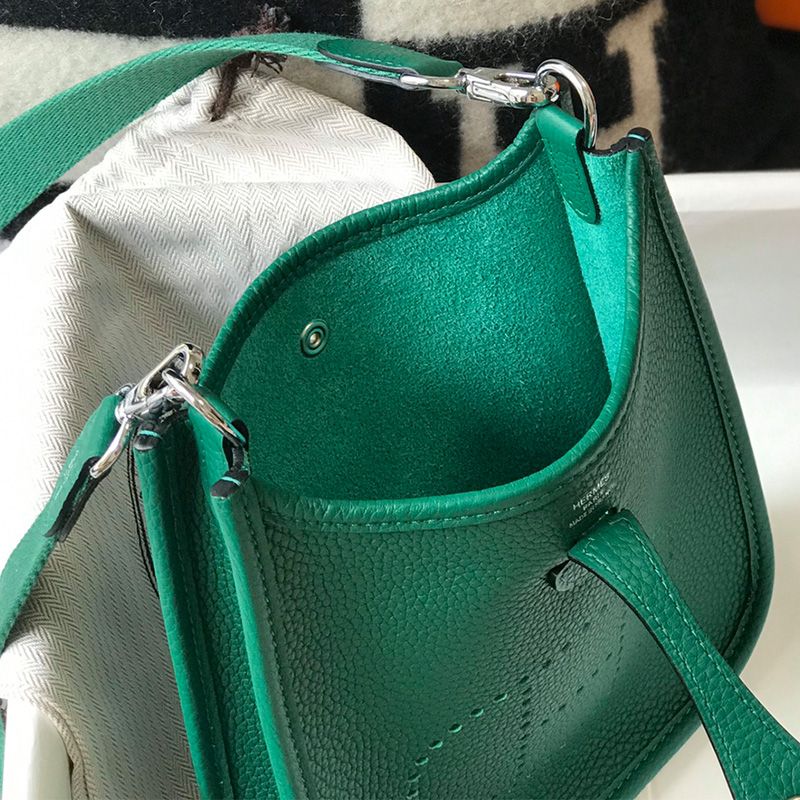 Hermes Mini Evelyne Bag Clemence Leather Palladium Hardware In Green