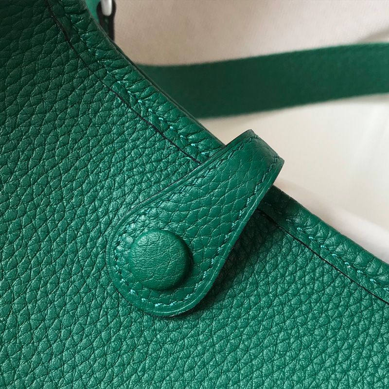 Hermes Mini Evelyne Bag Clemence Leather Palladium Hardware In Green