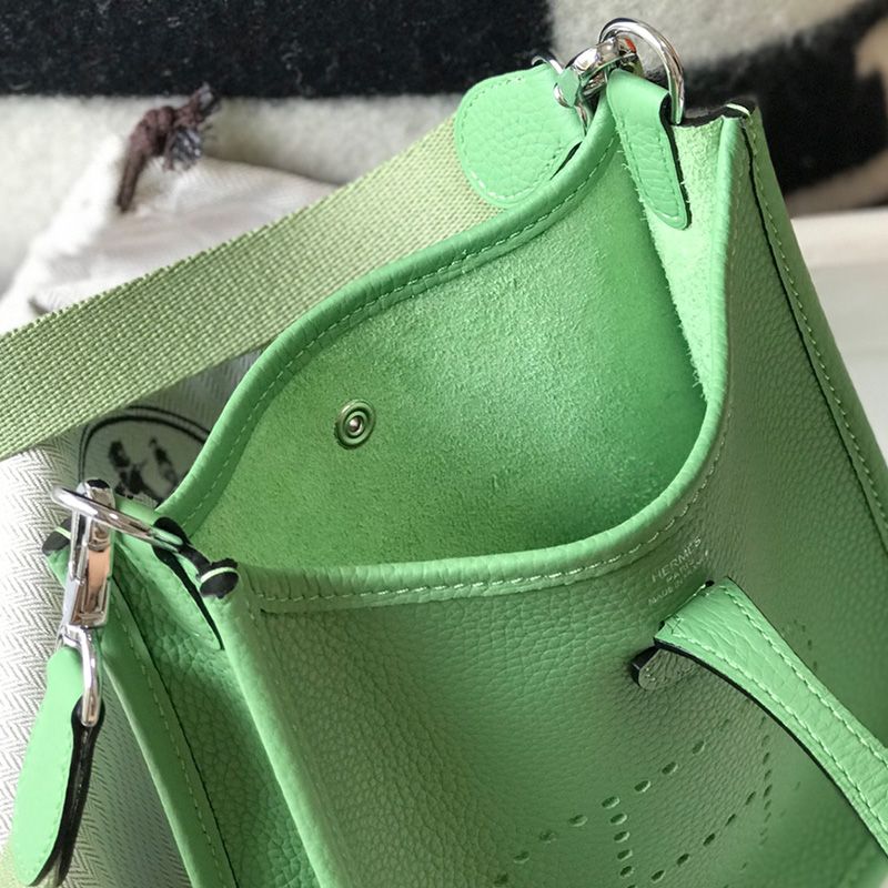 Hermes Mini Evelyne Bag Clemence Leather Palladium Hardware In Mint Green